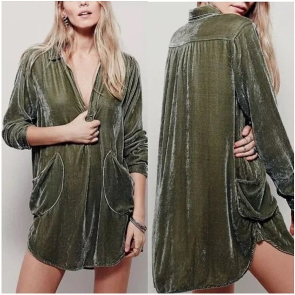 CP SHADES FREE PEOPLE burgundy red velvet v-neck long sleeve tunic shirt dress - Picture 3 of 12